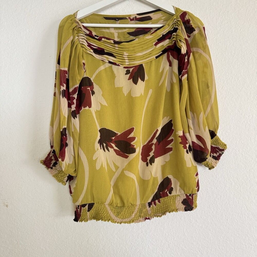 VERTIGO Paris Floral Blouse Sz XS Women's Boho Chic Green Brown Nude - Picture 2 of 12